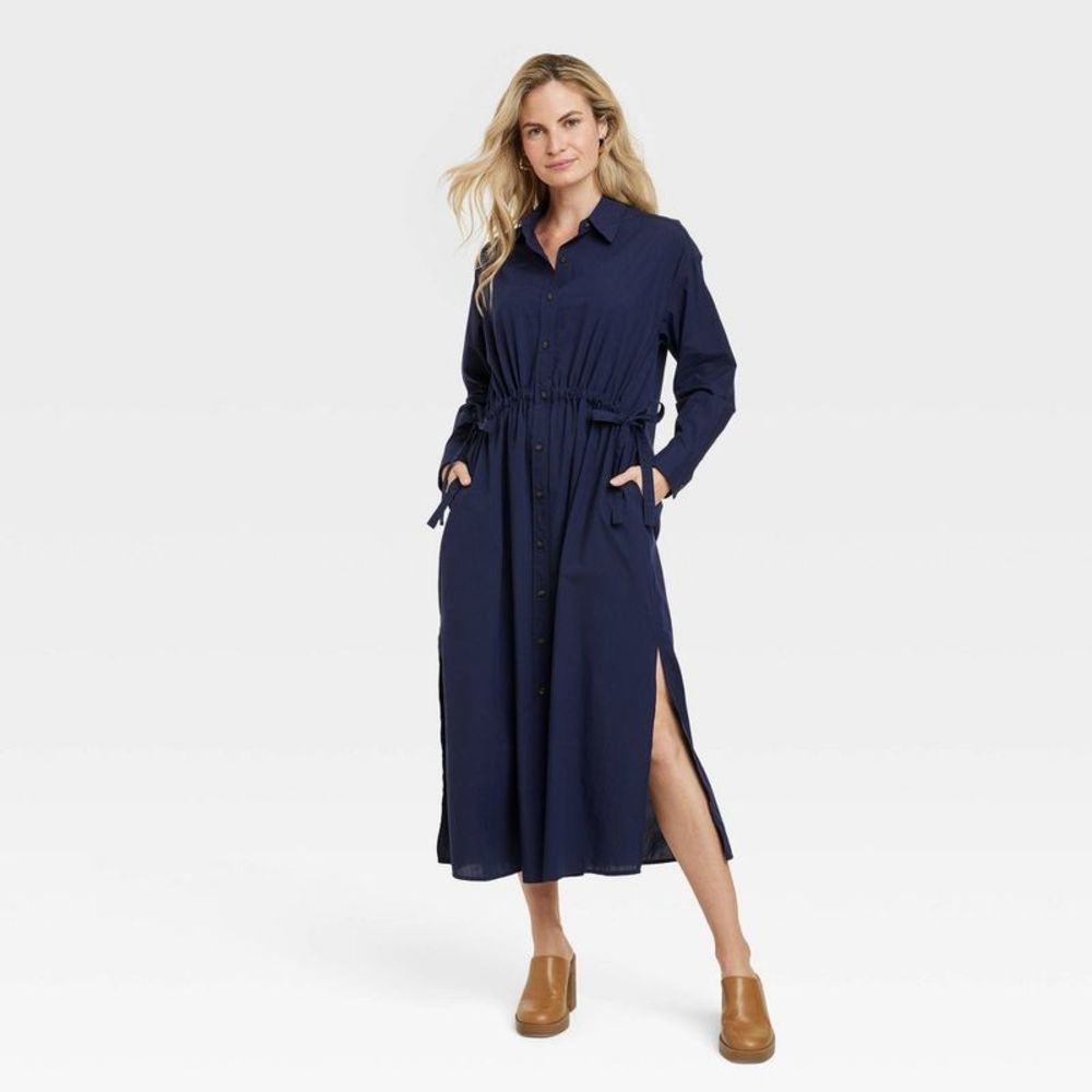 Universal Thread Navy Button-Front Shirt Dress